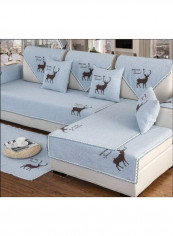 Non-Slip Elk Printed Sofa Slipcover Blue/Brown