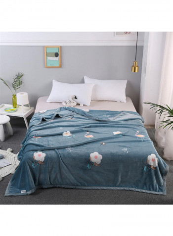 Soft Floral Printed Bed Blanket Cotton Blue 200x230centimeter