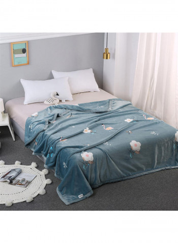 Soft Floral Printed Bed Blanket Cotton Blue 200x230centimeter