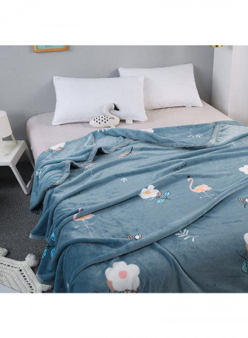 Soft Floral Printed Bed Blanket Cotton Blue 200x230centimeter