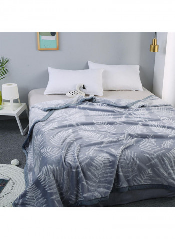 Soft Plant Printed Bed Blanket Cotton Grey 200x230centimeter