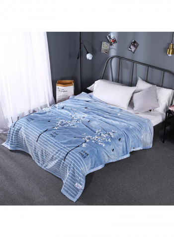Soft Plant Printed Thicken Bed Blanket Cotton Blue 200x230centimeter