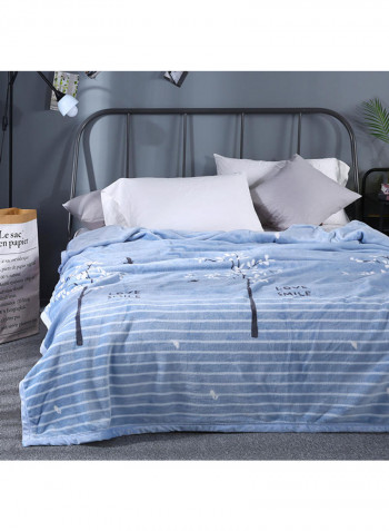 Soft Plant Printed Thicken Bed Blanket Cotton Blue 200x230centimeter
