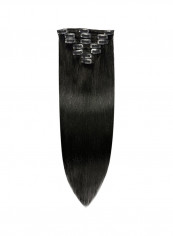 7-Piece Medium Straight Clip-in Human Hair Extension #1 Jet Black 18inch