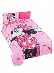 4-Piece Minnie Mouse Single Bed Comforter, Bed Sheet, Pillow Case, Sham Bedding Set for Kids Cotton Pink 180 x 240cm