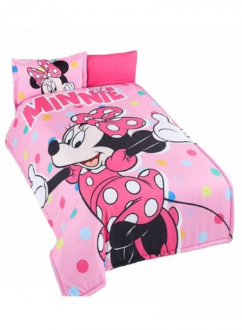 4-Piece Minnie Mouse Single Bed Comforter, Bed Sheet, Pillow Case, Sham Bedding Set for Kids Cotton Pink 180 x 240cm