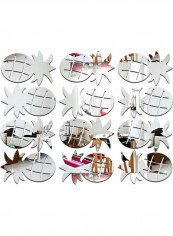 12-Piece Pineapple Design Acrylic Mirror Sticker Silver