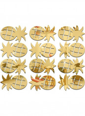 12-Piece Pineapple Shaped Mirror Wall Sticker Set Gold