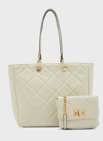 Textured Pattern Tote With Shoulder Bag Grey