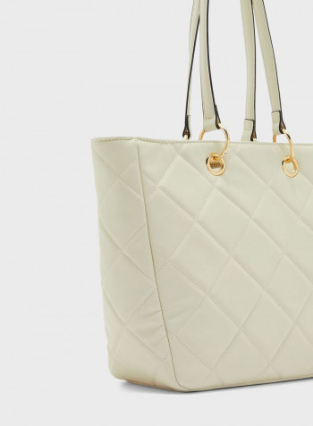 Textured Pattern Tote With Shoulder Bag Grey
