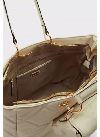 Textured Pattern Tote With Shoulder Bag Grey