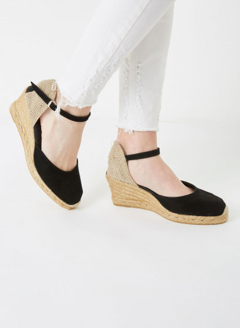 Lloret-5 Suede Pin Buckle Closure Wedge Espadrille Black