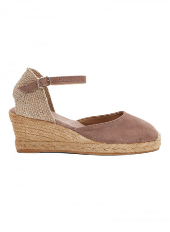 Lloret-5 Suede Pin Buckle Closure Wedge Espadrille Brown