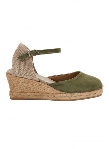 Lloret-5 Suede Pin Buckle Closure Wedge Espadrille Khaki