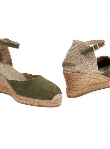 Lloret-5 Suede Pin Buckle Closure Wedge Espadrille Khaki