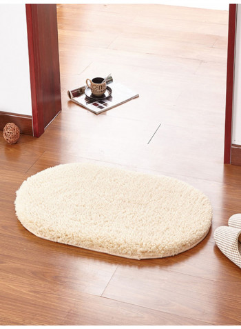 Oval Shaped Thick Rug Beige 60x160centimeter
