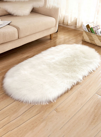 Oval Shape Plush Rug Living Room Bedroom Soft Fluffy Floor Mat Home Decoration White 80X180centimeter