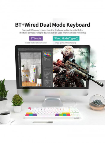 Wired And Bluetooth Dual Mode Mechanical Gaming Keyboard 14.3x5.3x1.4inch White/Red/Green
