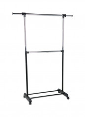 Dual Rod Expandable Garment Rack Silver/Black 73feet