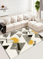 Abstract Mountain Pattern Anti-Skid Living Room Floor Mat White/Black/Yellow 80 x 120centimeter