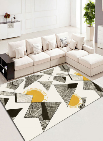 Abstract Mountain Pattern Anti-Skid Living Room Floor Mat White/Black/Yellow 80 x 120centimeter