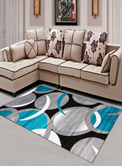 Colour Block Pattern Anti-Skid Living Room Floor Mat Black/Grey/Blue 80 x 120centimeter
