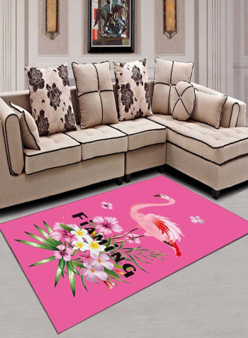 Flamingo And Flower Pattern Living Room Mat Pink/Green/White 80 x 120centimeter