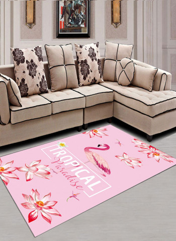 Flamingo Printed Anti-Skid Living Room Floor Mat Pink/White/Green 80 x 120centimeter