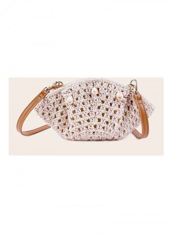 Crocheted Fashion Shell Bag White/Brown