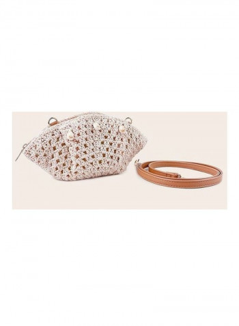 Crocheted Fashion Shell Bag White/Brown