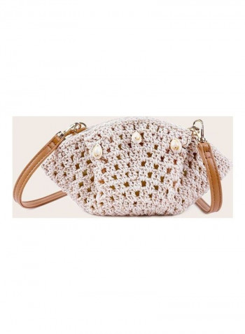 Crocheted Fashion Shell Bag White/Brown
