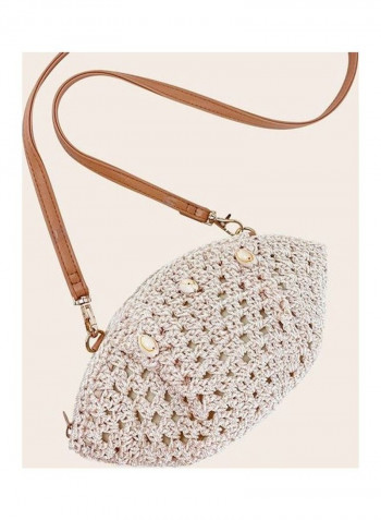 Crocheted Fashion Shell Bag White/Brown
