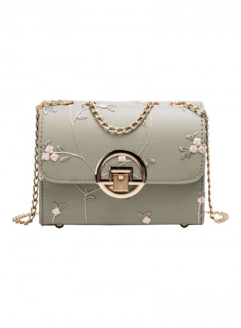 Solid Color Embroidery Metal-Chain Bag Green