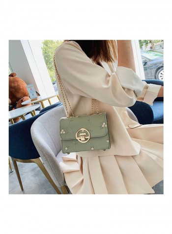 Solid Color Embroidery Metal-Chain Bag Green