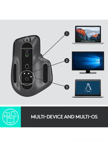 ماوس أم أكس ماستر 3 المتقدم لاسلكي  بسرعة تمرير فائقة وتصميم مريح قابل للشحن Graphite