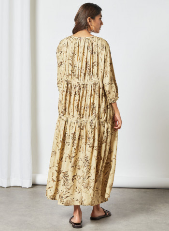 Floral Tiered Dress Beige