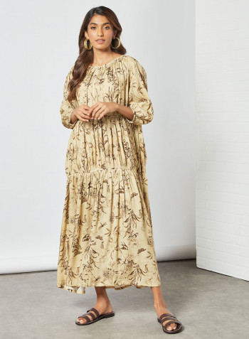 Floral Tiered Dress Beige
