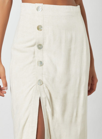 Button Detail Skirt Off-White