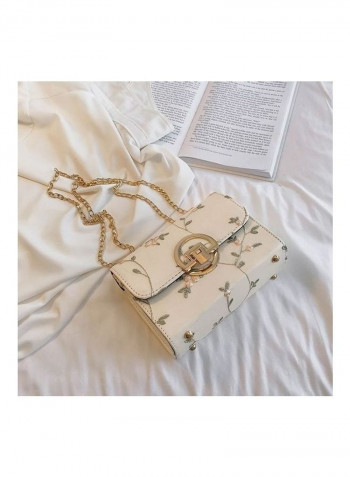 Solid Color Embroidery Metal-Chain Bag White