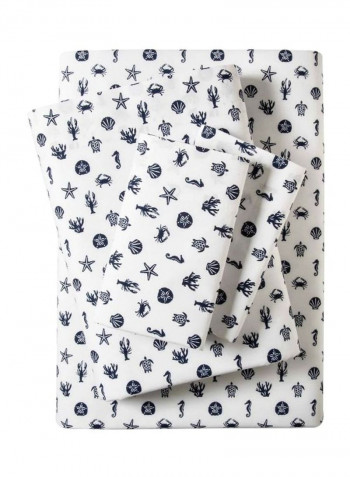 4-Piece Cotton Sheet Set White/Blue Full