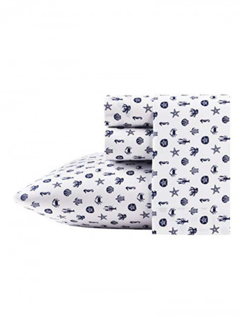 4-Piece Cotton Sheet Set White/Blue Full