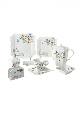 42 Piece Dinner Set White/Green