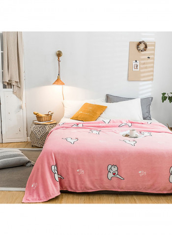 Soft Cartoon Animal Printed Bed Blanket Cotton Pink 180x200centimeter