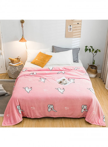 Soft Cartoon Animal Printed Bed Blanket Cotton Pink 180x200centimeter