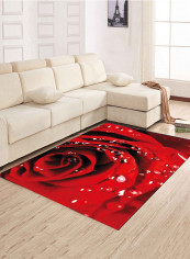 3D Rose Printed Living Room Mat Red/Black 80 x 120centimeter