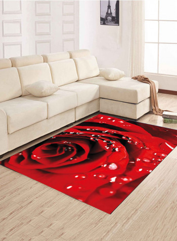 3D Rose Printed Living Room Mat Red/Black 80 x 120centimeter