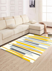 Nordic Colour Printed Anti-Skid Living Room Floor Mat White/Yellow/Grey 80 x 120centimeter