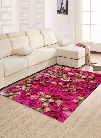Flower Pattern Living Room Mat Pink/Green 80 x 120centimeter