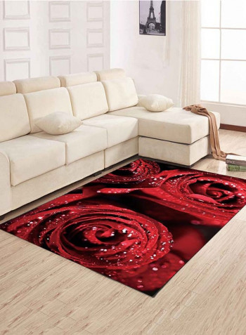 Rose Pattern Living Room Mat Red 80 x 120centimeter