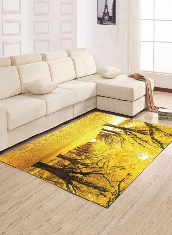 Trees Painting Pattern Living Room Mat Yellow/Brown/White 80 x 120centimeter